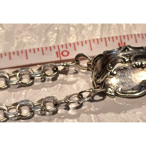 Vintage Sterling Silver Spoon Handle Pendant Necklace Double Curb Chain HS106 - Picture 10 of 11